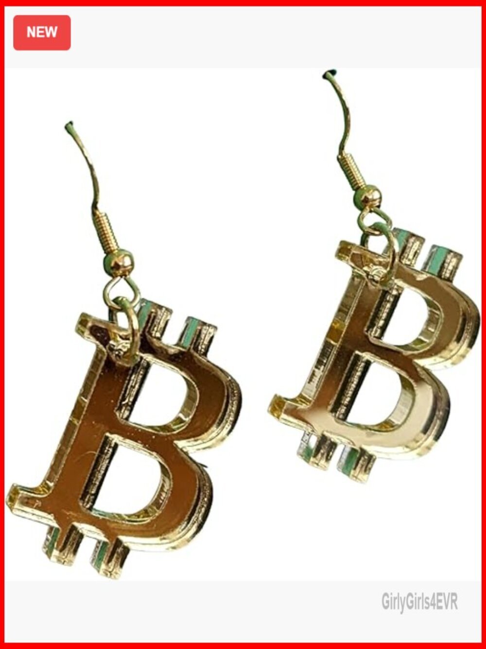 Bitcoin Laser Cut Acrylic Drop Earrings Gold Plated Sterling Silver